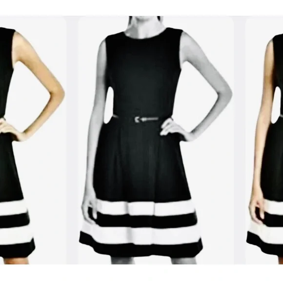 Calvin Klein | Dresses | Calvin Klein 6 Striped Tuxedo Fit Flare Stretch  Zip Cocktail Dress | Poshmark